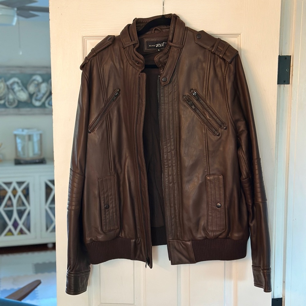 1980 Black Rivet Brown Leather Bomber Jacket